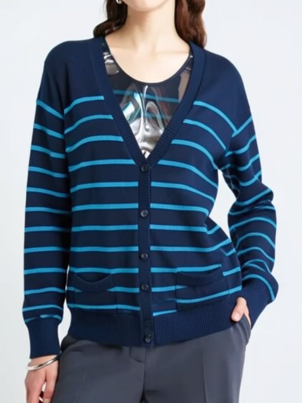Faded Glory Womens Knit Sweater Cardigan Long Sleeves Blue Sparkling Size XL